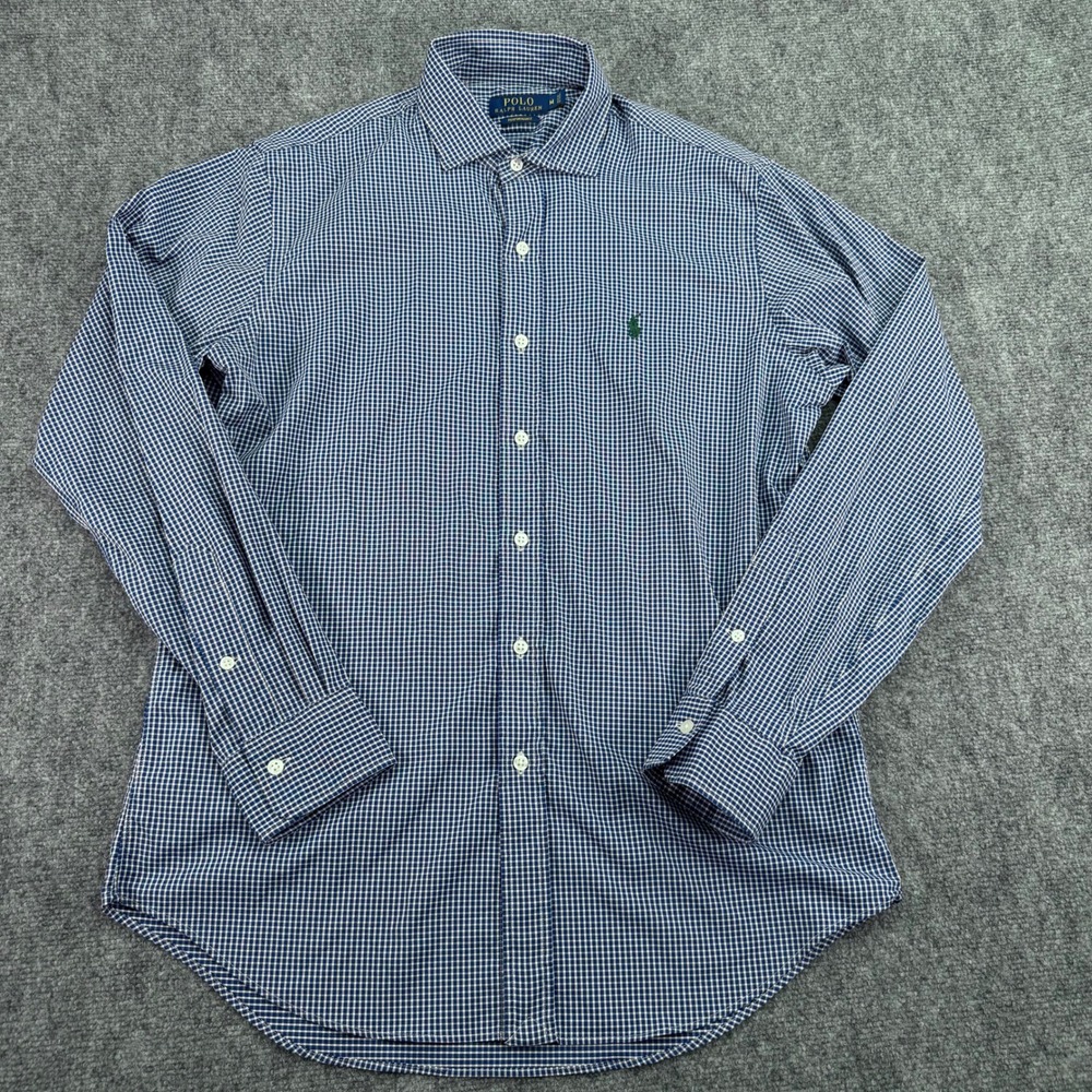 Polo Ralph Lauren Shirt Mens Medium Blue‎ Check Performance Stretch Nylon Pony